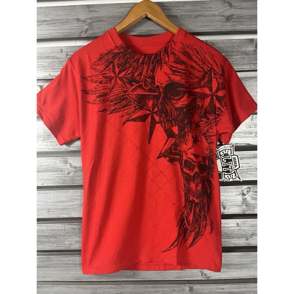 Vtg Y2K MMA Elite Shirt Mens Small Red Skull Short Sleeve T NEW - Picture 1 of 6